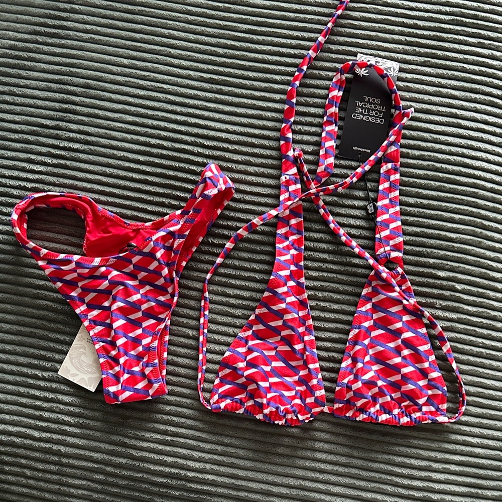 Blackbough Red and Blue Geometric Bikini Set
